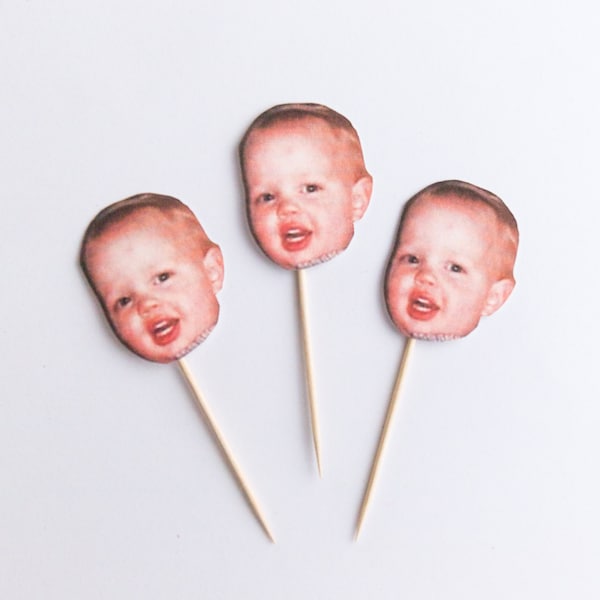 12 Photo Cupcake Toppers Birthday, 30th birthday Cupcake Topper Food Pick At Home | Photo Face Cutout | Custom Made | Kids At Home Party