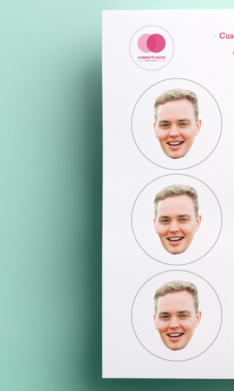 Custom Face Party Favor Stickers 2-inch Upload your photo face, friend or family face At Home Birthday Party Favor Stickers image 2
