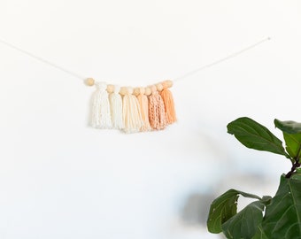 Peach Ombre Tassel Yarn Garland, Kids Nursery Room Wall Decor, Party Decoration, Boho Bohemian Scandi Peaches and Cream Nursery Birthday