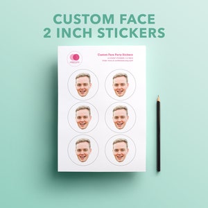 Custom Face Party Favor Stickers 2-inch Upload your photo face, friend or family face At Home Birthday Party Favor Stickers image 1