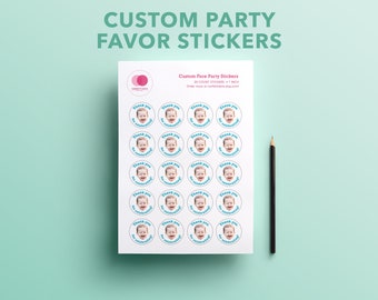 Custom Face Party Favor Stickers - 1-Inch | Upload your photo face, friend or family face | At Home Birthday | Party Favor Stickers