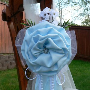 Set of 6 Light Blue Pew Bows, Chair Bows, Elegant Wedding Bows Church Aisle Decorations