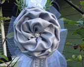 Wedding decor Set of 6 Pew Bow Chair Bows Silver and White, Church Aisle, Arch