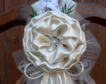 Set of 6 Ivory Pew Bows, Chair Bows, Any colors Elegant Wedding Bows Church Aisle Decorations