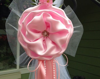 Set of 6 Pink Pew Bows, Chair Bows, Elegant Wedding Bows Church Aisle Decorations