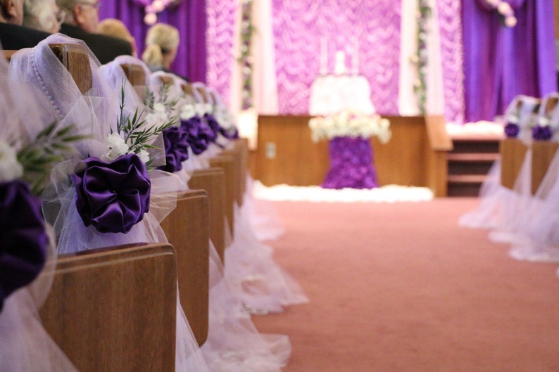 Purple Pew Bows Chair Bows Elegant Wedding Bows Pew Church Aisle Decorations image 3