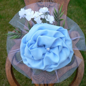 SALE 20 % off SET OF 5 Chair bow Periwinkle blue Pew bows Pearls White Flower Peony Elegant Wedding Bows Pew Church Aisle Decorations