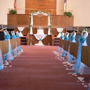 Turquoise Pew Bows, Chair Bows, Elegant Wedding Bows Church Aisle Decorations