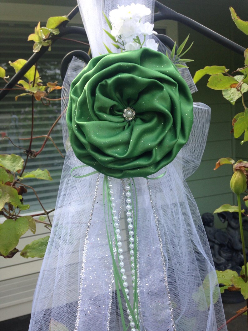 Set of 6 Clover Green Pew Bows Chair Bow, Wedding Aisle Decor, Church Pew Decoration, Wedding