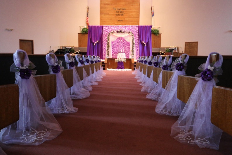 Purple Pew Bows Chair Bows Elegant Wedding Bows Pew Church Aisle Decorations image 1