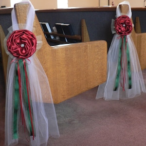 Royal Red Pew Bows, Chair Bows, Green Wedding Church Aisle decorations image 1