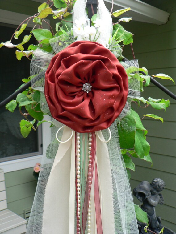 Aurora Red Satin And Tulle Gems Peony Elegant Wedding Bows Pew Etsy