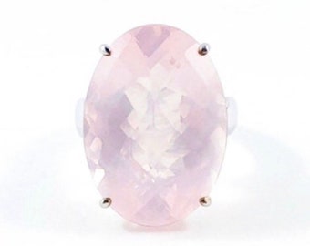 Rose quartz oval cut solid silver cocktail ring, size 8 - Ready to ship or Resize