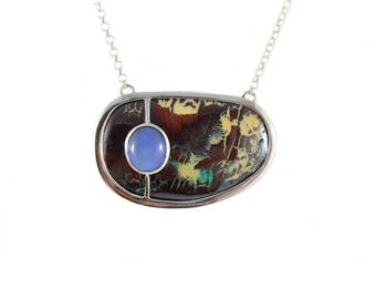 Australian boulder and jelly opal solid silver pendant necklace - Ready to ship