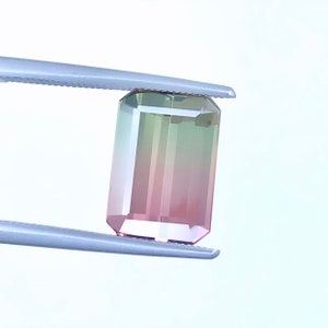 Bi color pink and green tourmaline rectangle emerald cut 3.85 carat loose gemstone - Buy it loose or make a custom order