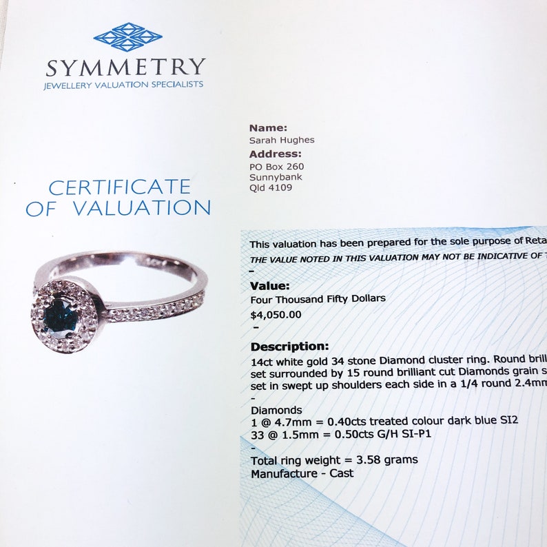Certified Blue diamond round diamond halo 14k white gold wedding ring set Choose your ring size image 9
