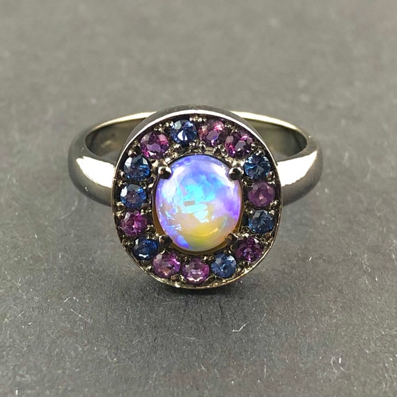 Australian jelly opal with amethyst and blue sapphire halo in | Etsy
