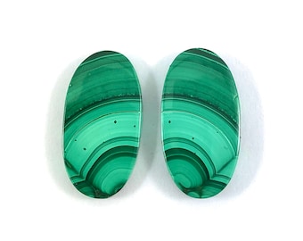 Malachite matched pair oval cut 22.80 carat cabochons - Buy loose or make your custom order