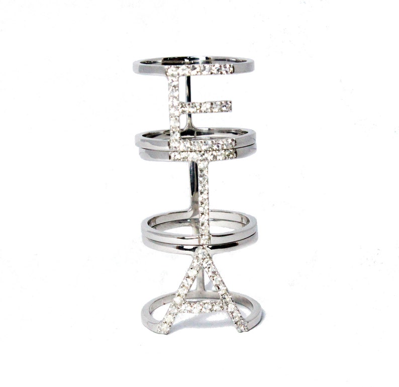 white diamond,black diamond,emerald,aquamarine,ruby,garnets... CHOOSE YOUR STONES Solid silver 925 double bar A-Z initial ring