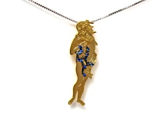 Virgo star sign as Botticelli's Venus in solid gold Virgo constellation blue sapphire birthstone black gold pendant - READY TO SHIP