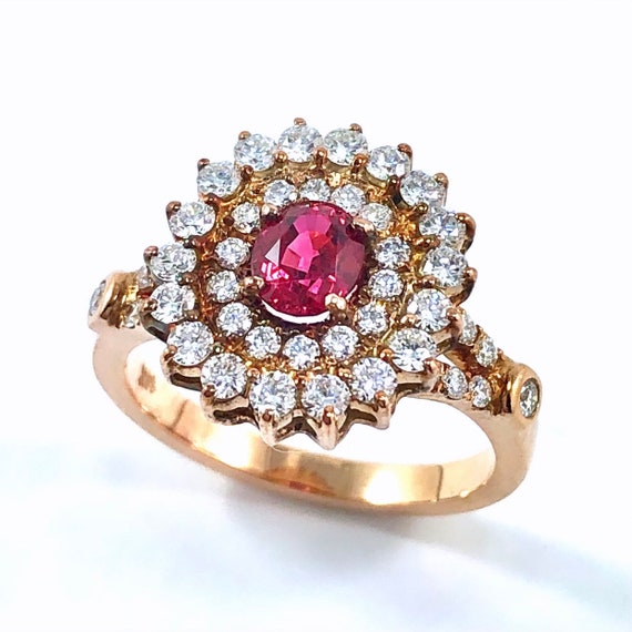 Red spinel oval and diamond rose gold ring - Choose your ring size