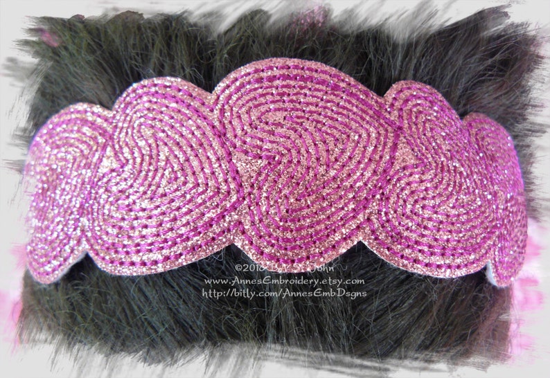 Hearts Bookmark, Headband Slider or Feltie In The Hoop Machine Embroidery Design image 4