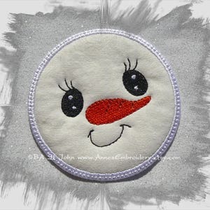 In The Hoop (ITH) Snowman Face Coaster Machine Embroidery Design For 4x4 Hoops