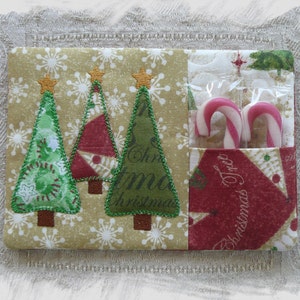 Christmas Trees Naïve Applique Mug Rug With Pocket & Quilting In The Hoop ITH Machine Embroidery Design image 2
