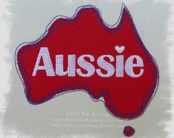 Aussie (Australia) Map Stylised Raw Edge In Hoop Applique Machine Embroidery Design