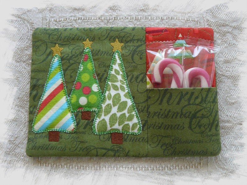 Christmas Trees Naïve Applique Mug Rug With Pocket & Quilting In The Hoop ITH Machine Embroidery Design image 5