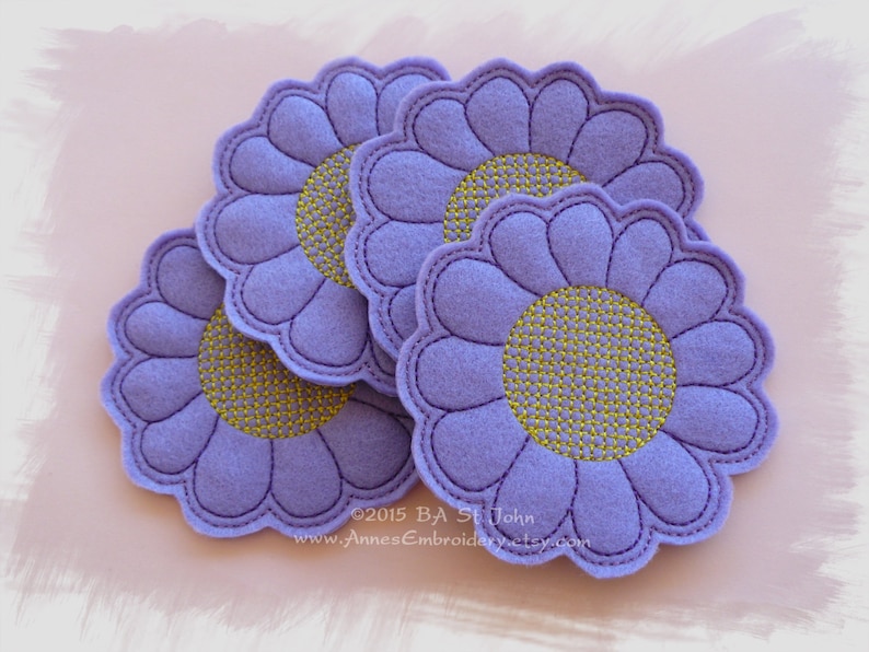 Felt Flower Coaster In The Hoop ITH Machine Embroidery Design image 1