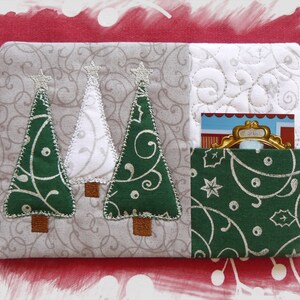 Christmas Trees Naïve Applique Mug Rug With Pocket & Quilting In The Hoop ITH Machine Embroidery Design image 3