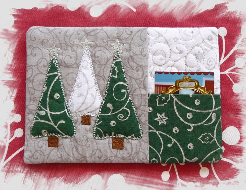 Christmas Trees Naïve Applique Mug Rug With Pocket & Quilting In The Hoop ITH Machine Embroidery Design image 3