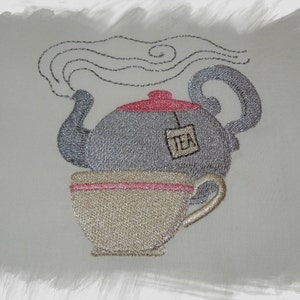 Teapot and Cup Machine Embroidery Design with free Redwork Machine Embroidery Design