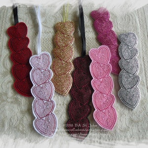 Hearts Bookmark, Headband Slider or Feltie In The Hoop Machine Embroidery Design image 5