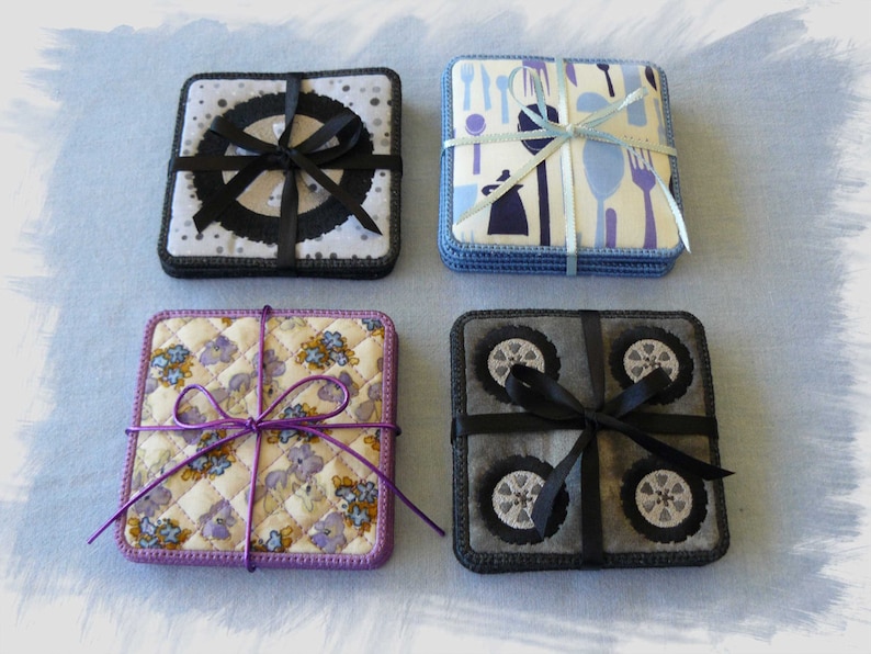 Reversible Coasters Bundle of 4 In The Hoop Machine Embroidery Designs image 2