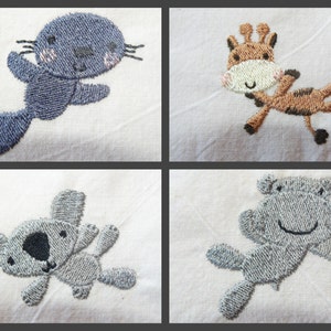 Springende Zootiere, Stickdatei, Stickdatei für Stickdateien - 10 Designs für kleine Stickrahmen.