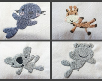 Jumping Zoo Animals Machine Embroidery Designs For Babies and Children - 10 Designs for small hoops.