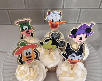 Disney Halloween Cupcake Toppers - choose your quantity - sensational six - Mickey, Minnie, Goofy, Pluto, Donald, Daisy - Halloween costumes