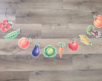 Locally Grown Baby Shower Banner - Fruit and vegetable Bunting - Farmer’s market decor