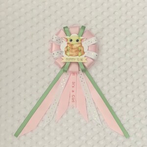 Mommy to be ribbon corsage for baby shower - it’s a girl - pink, white, sage green - the child