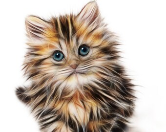 kitten cat fractal cross stitch pattern or photoprint/iron on transfer/sticker/ cross stitch chart available for DMC or ANCHOR threads