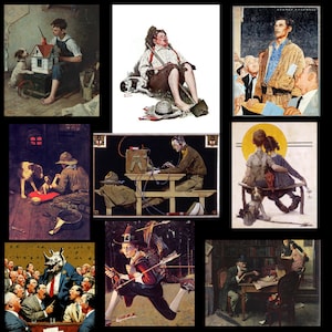 Norman Rockwell Art, elija - patrón de punto de cruz o impresión fotográfica/transferencia con plancha/pegatina/ 9 pinturas: pintar la casa, cruz roja, etc.