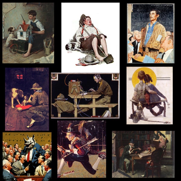 Norman Rockwell Art,choose - cross stitch pattern or photo print/iron on transfer/sticker/ 9 paintings- painting the house, red cross etc