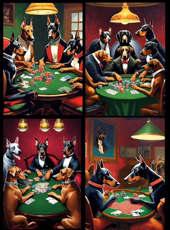 House of Bulldogs Dogs Playing Poker Canvas 11 x 14