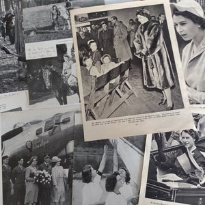 Queen Elizabeth II und britische Königsfamilie 8 x Original Vintage Exlibris doppelseitige Seiten aus einem alten Vintage-Buch, das als Set verkauft wird