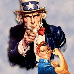 Uncle Sam & Rosie Kreuzstich Stickmuster, Fotodruck, zum Aufbügeln oder Aufkleber, Kreuzstichvorlage für DMC oder ANCHOR Sticktwist