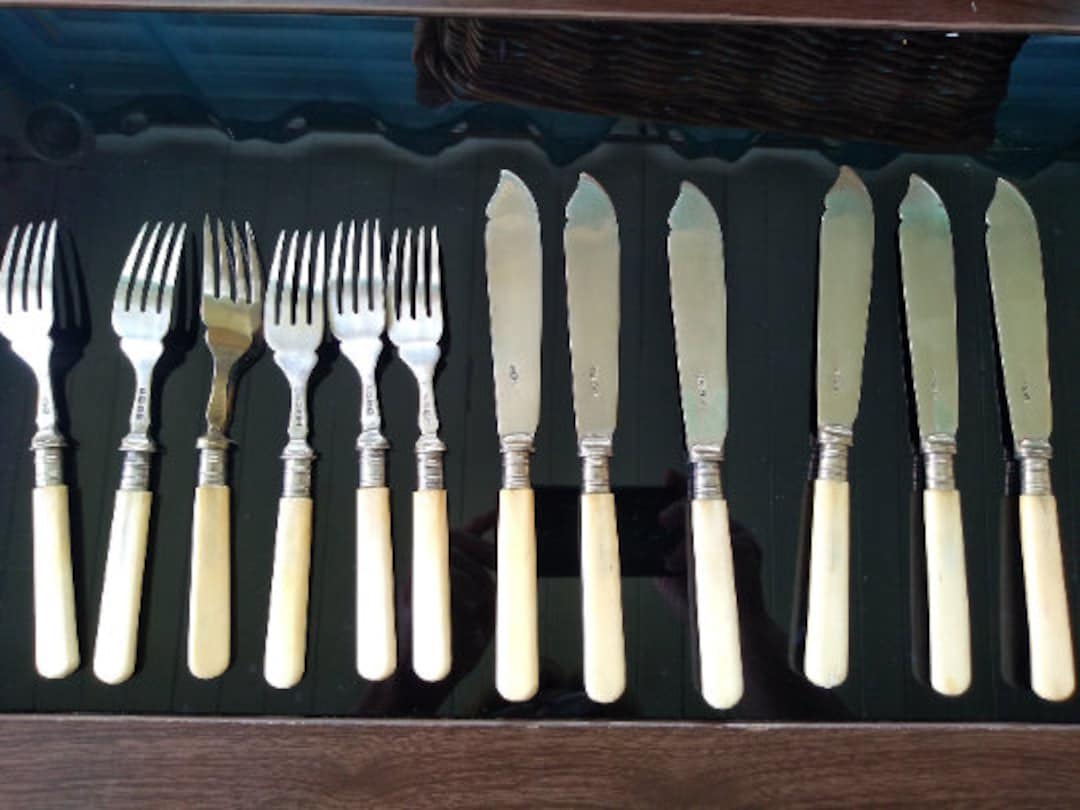 Vintage 1950 s Cutlery Set 12 Piece Fish Knives And Forks 6 Of Each vintage-1950-s-cutlery-set-12-piece-fish-knives-and-forks-6-of-each