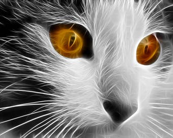 Black & white cat fractal crossstitch pattern or photoprint/iron on transfer/sticker/ cross stitch chart available for DMC or ANCHOR threads