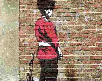 Banksy guardsman peeing cross stitch pattern or photo print/iron on transfer/sticker/ cross stitch chart available for DMC or ANCHOR threads